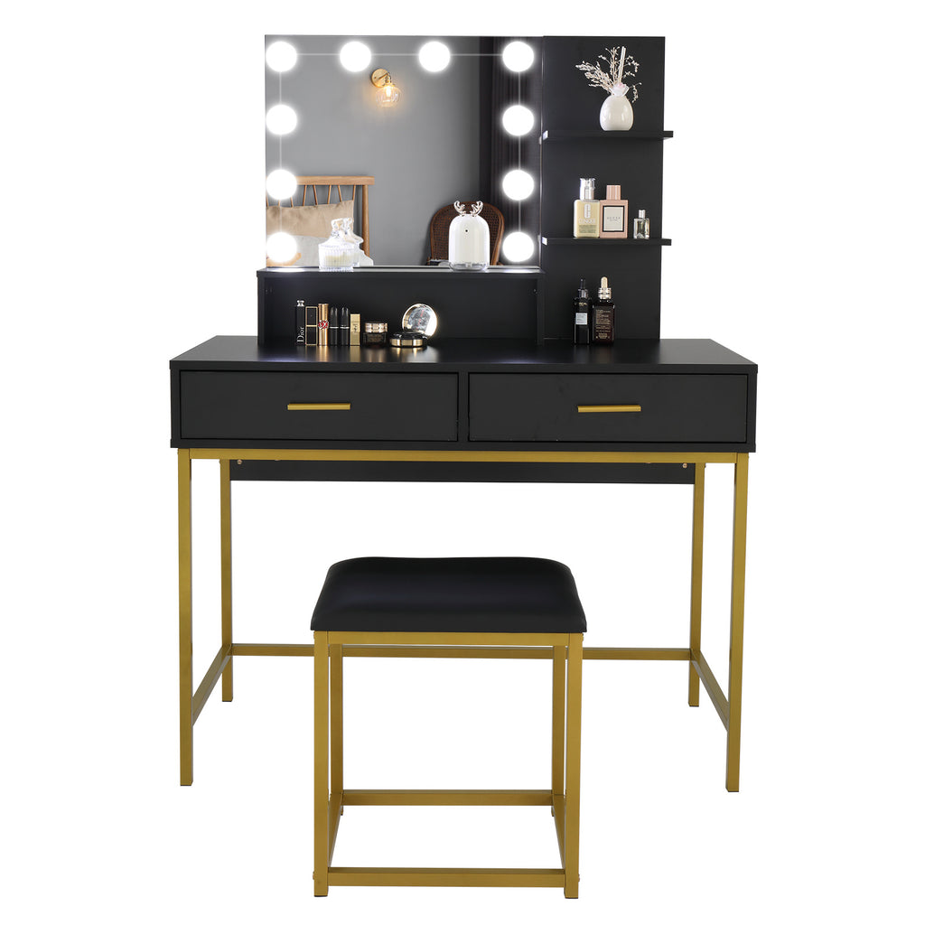 Black Dressing Table Set Two Drawers And Three Tier Shelf