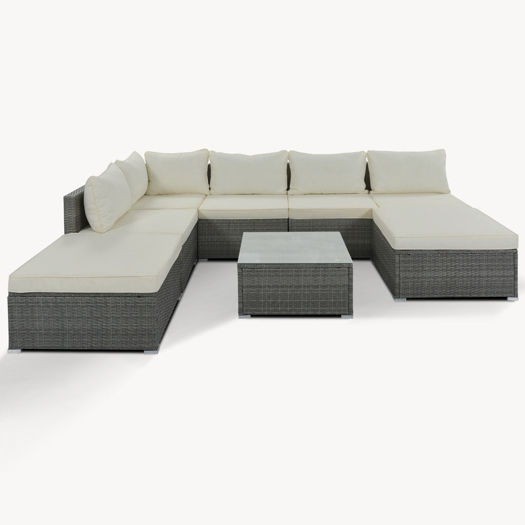 8-Piece Outdoor Patio Wicker Sofa Set Beige Cushions