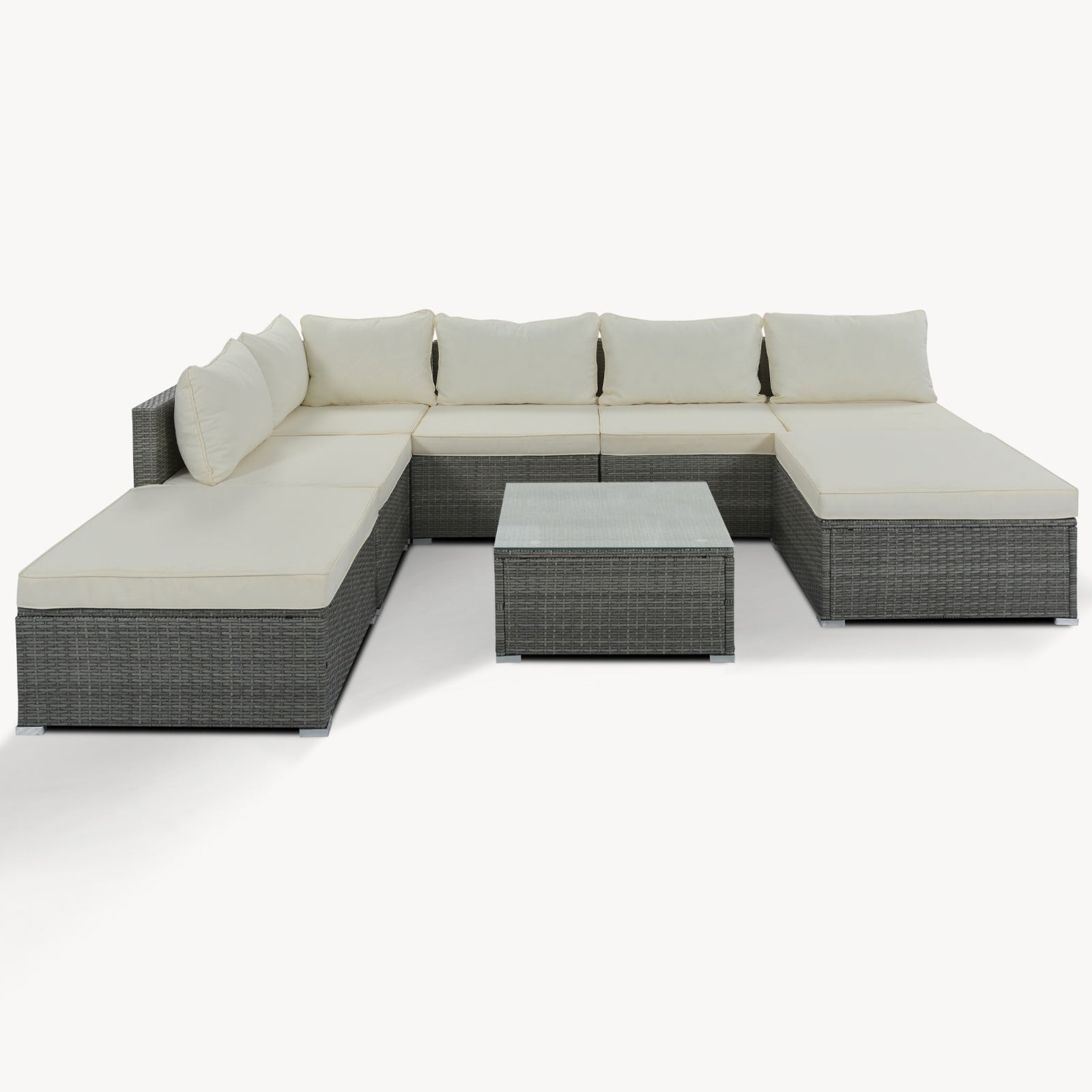 8-Piece Outdoor Patio Wicker Sofa Set Beige Cushions