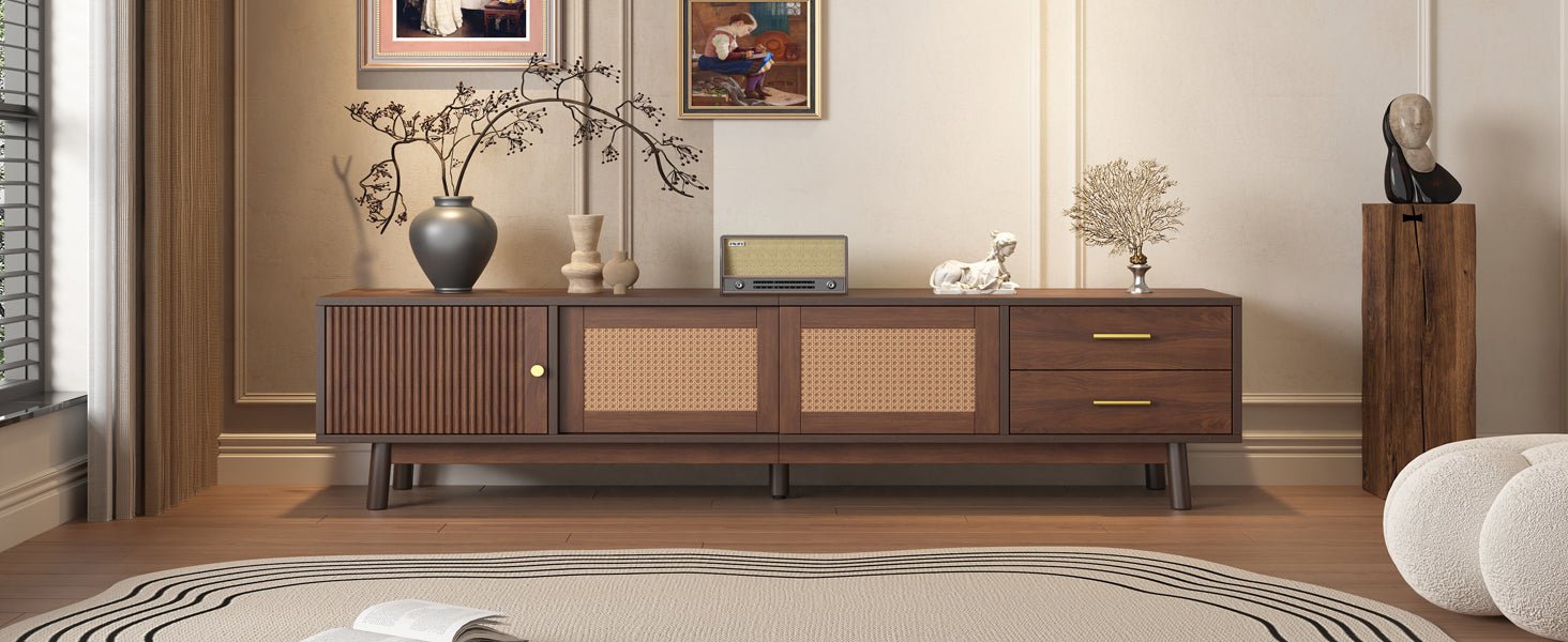 Solid wood Heritage Collection TV stand in dark brown with sleek design from Anthony & Home, featuring spacious storage compartments.