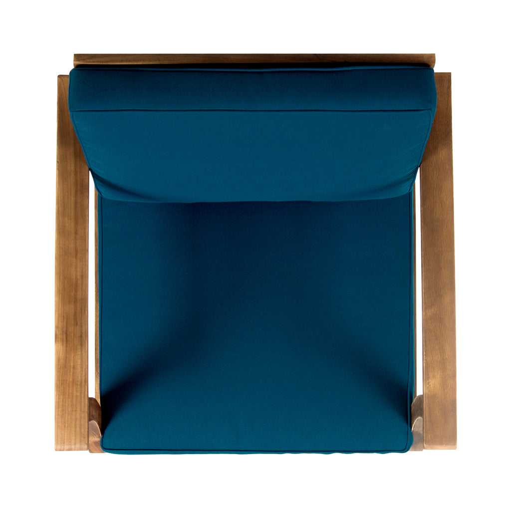 Pair of blue velvet Perla Club Chairs by Anthony & Home, stylishly arranged in a modern living room setting.