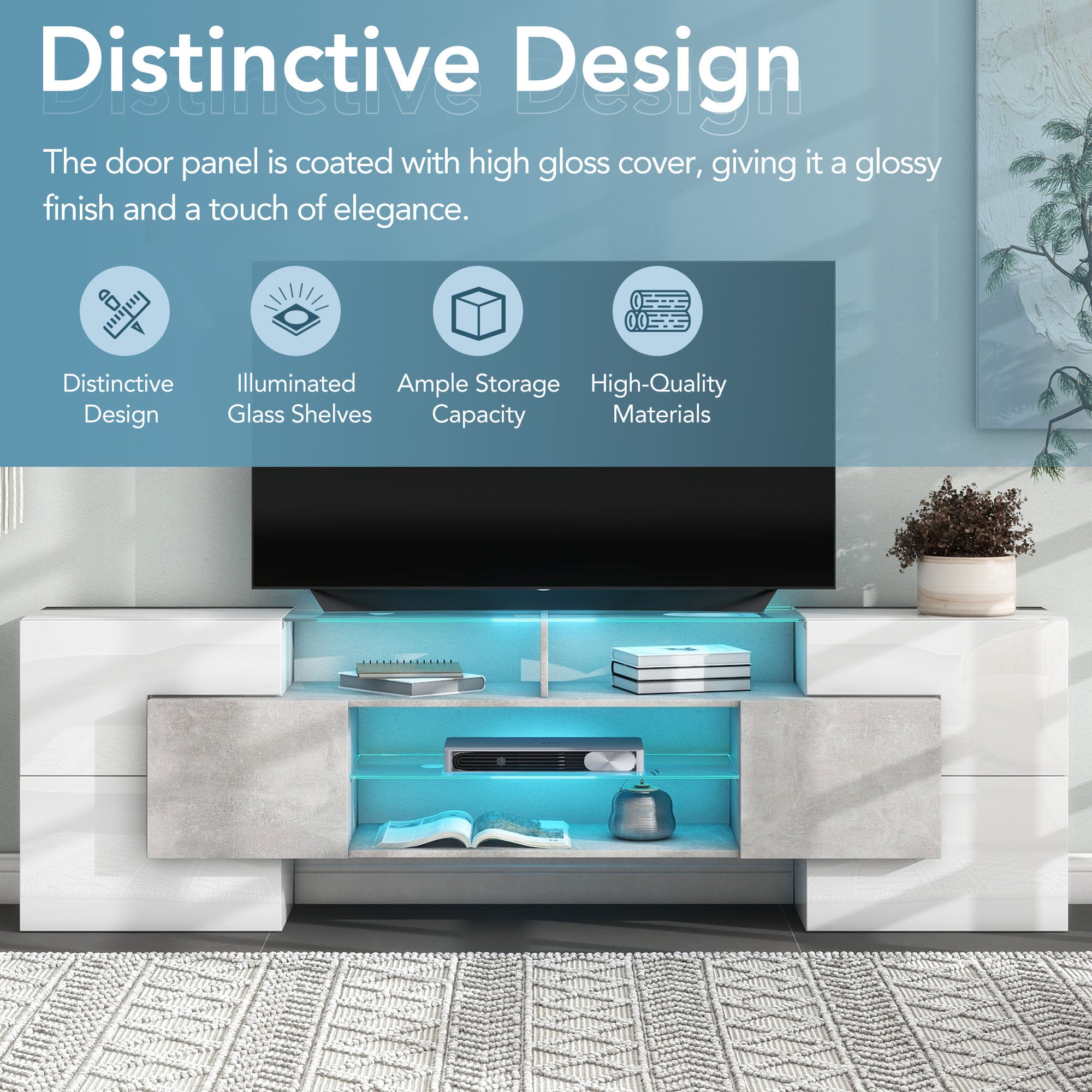 High gloss Anthony & Home On Trend Elite TV stand with sleek design and modern finish, ideal for contemporary living room setup