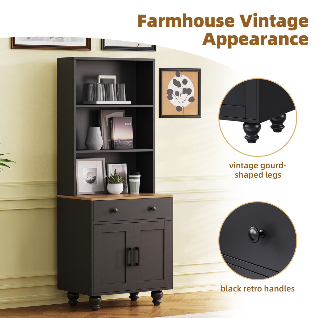 Black farmhouse storage cabinet by Anthony & Home with solid wood gourd-shaped legs, part of the Studio Collection.