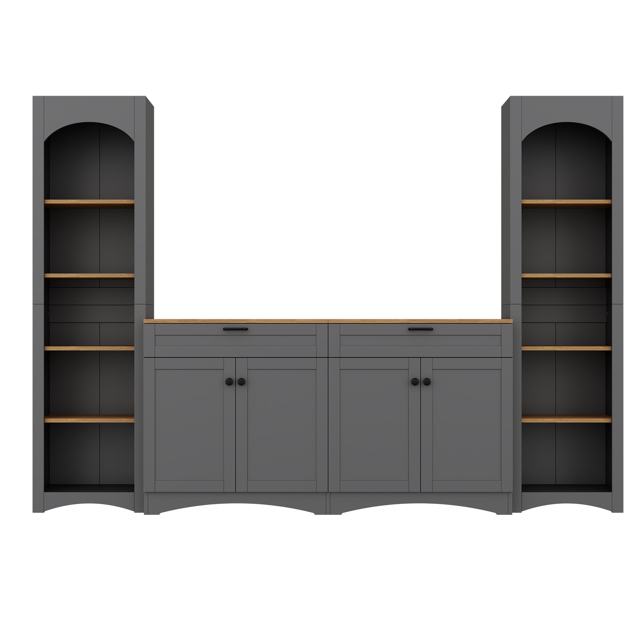Anthony & Home Mid-Century Atelier TV console with bookshelf, 70-inch wooden TV stand and storage unit in modern design