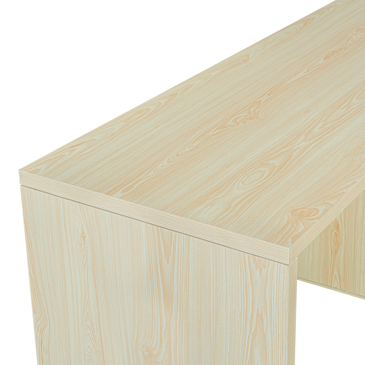 Anthony & Home Atelier 90-inch natural wood L-shaped desk with spacious workspace and sleek design.