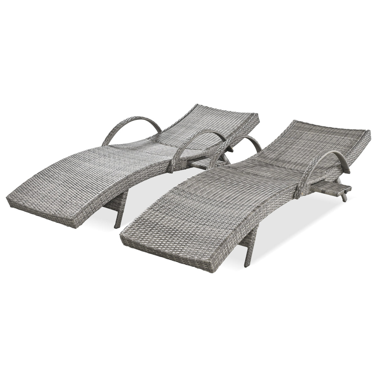 Outdoor wicker chaise lounge set with ergonomic wave design in grey by Anthony & Home, featuring comfortable, stylish patio seating.