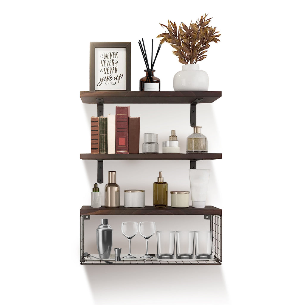 2 In 1 Wall Mounted Floating Shelves With Storage Basket