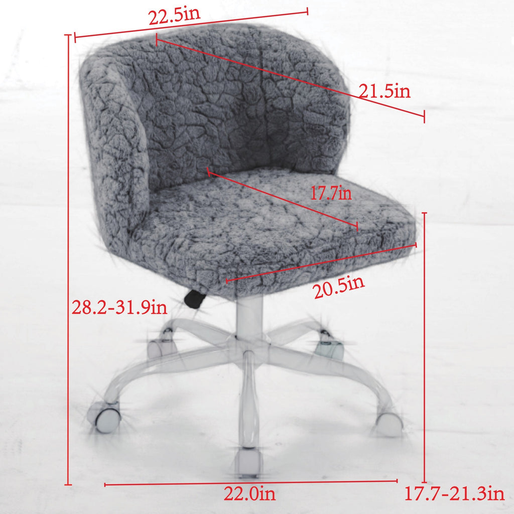Violet Atelier rabbit-hair office chair with metal base by Anthony & Home, featuring plush rabbit-hair upholstery and modern design.