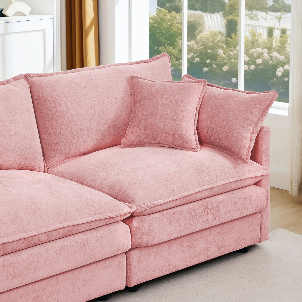 Anthony & Home Chenille Modular Sectional Sofa in 102-inch L-shape with movable ottoman, featuring plush upholstery and modern design.