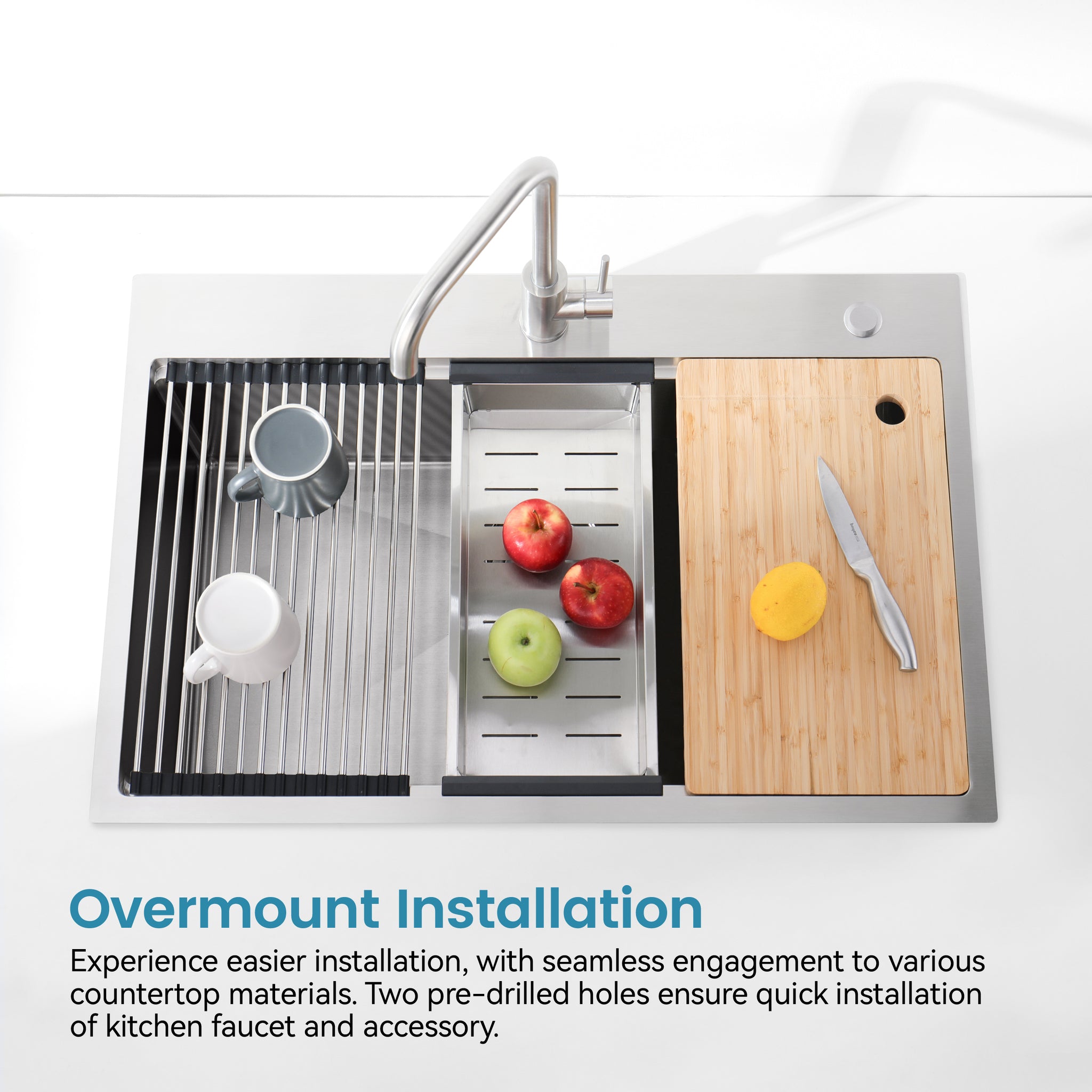 Anthony & Home Signature brushed stainless steel kitchen sink with single bowl, showcasing a sleek, modern design.