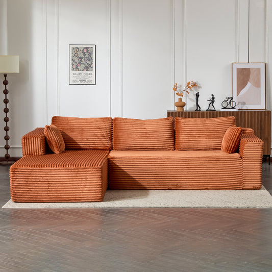 Corduroy Brown Modular Sectional Sofa With Chaise Lounge