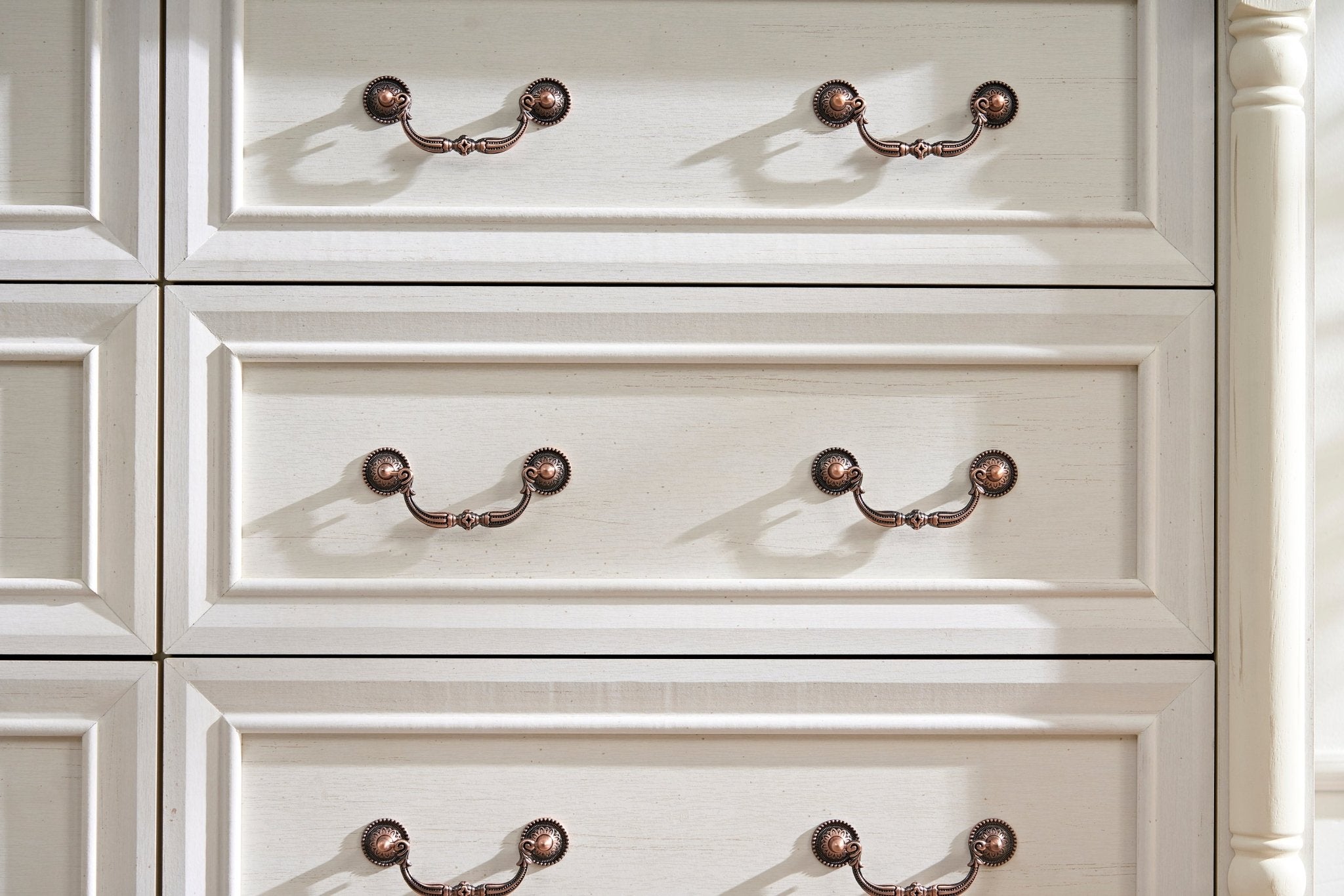 Walnut finish six-drawer dresser from Anthony & Home Heritage Collection, showcasing elegant bedroom furniture design.