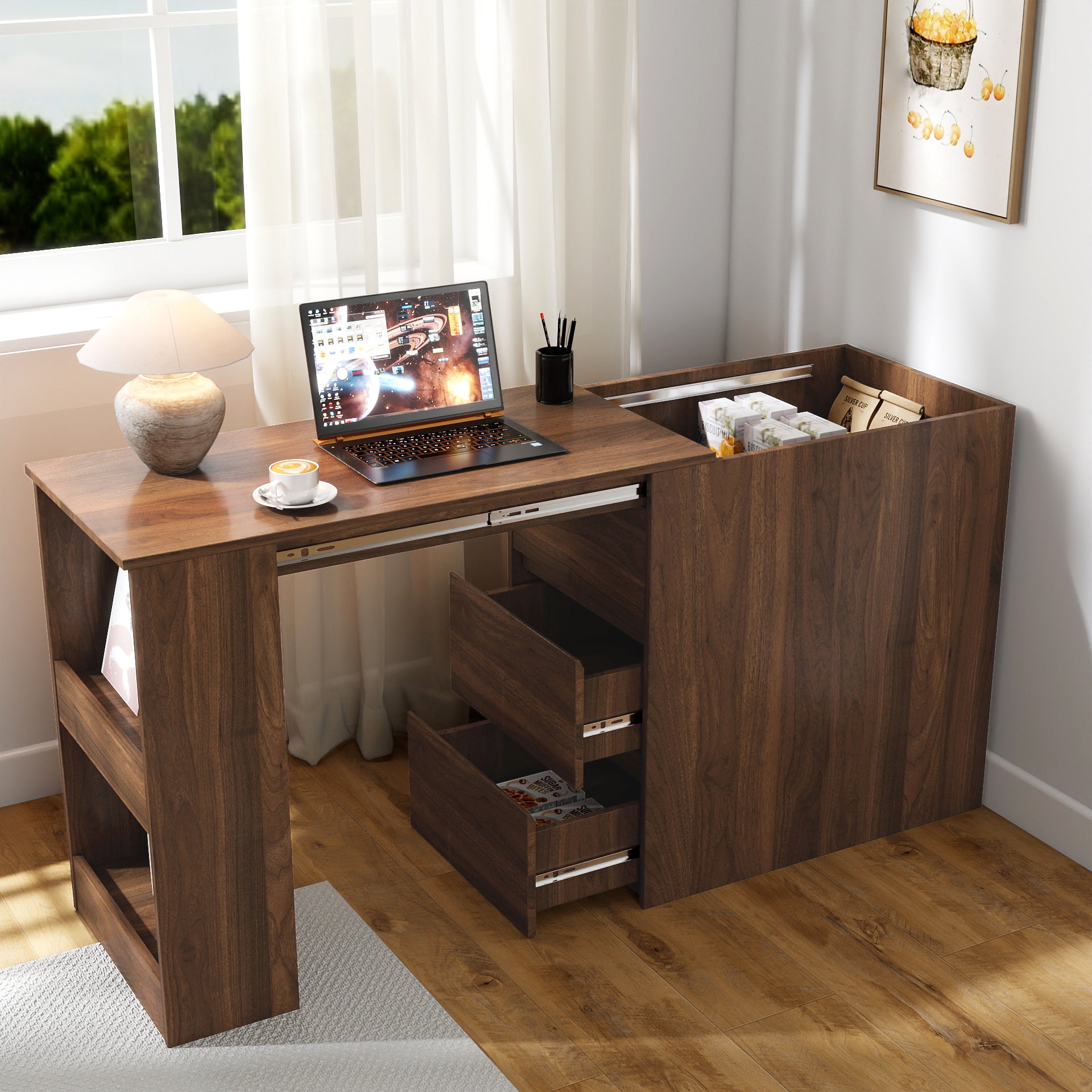 Walnut Collection Computer Desk With Drawers Limited