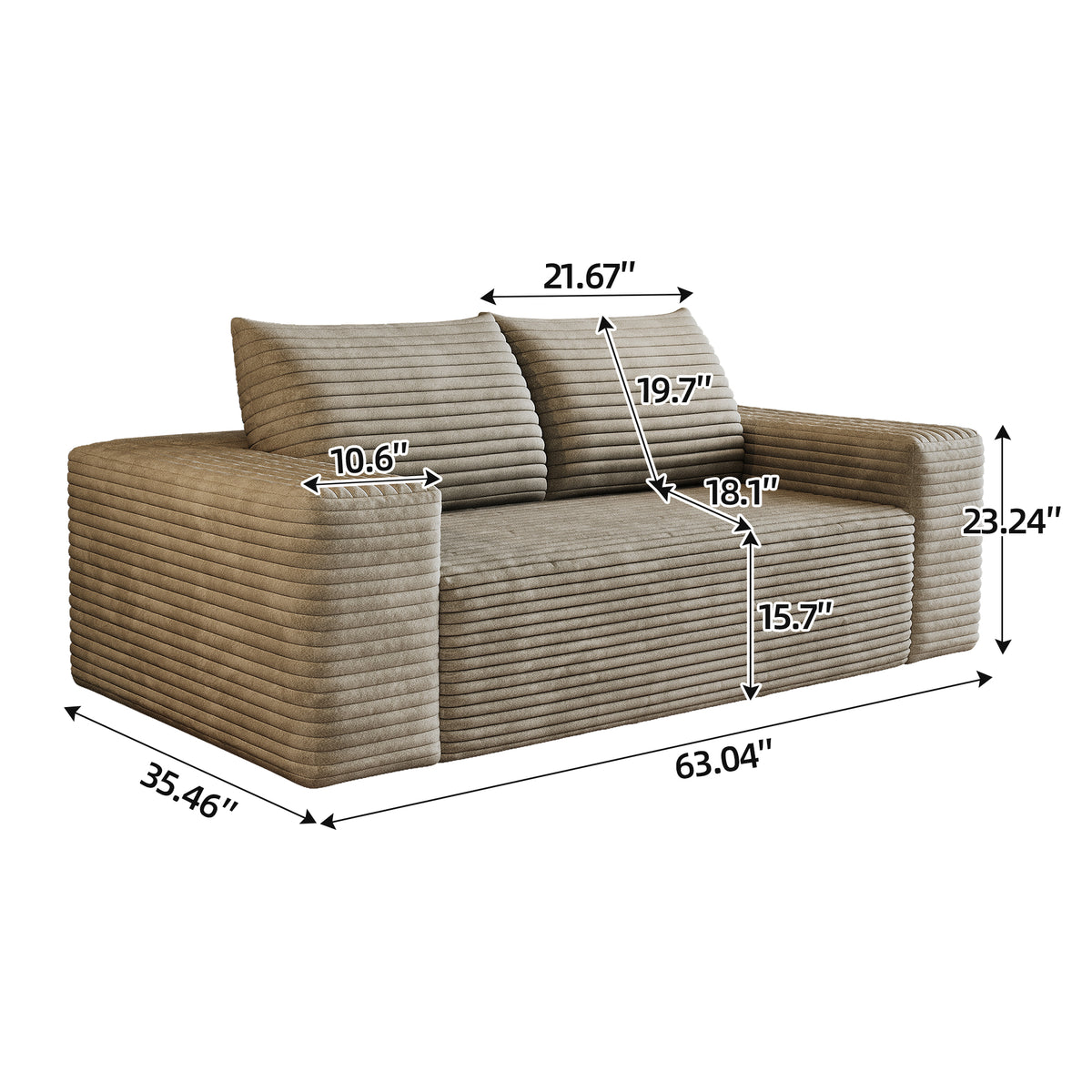 Anthony & Home signature corduroy camel two-seater sofa with plush cushions and stylish design.