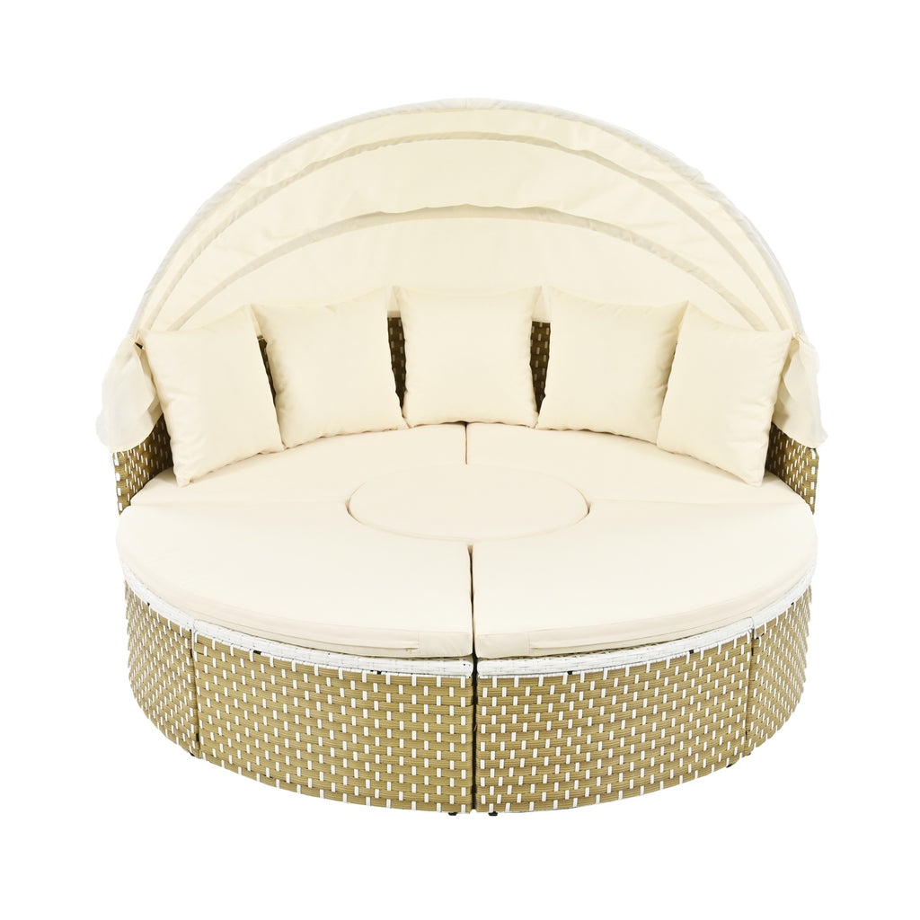 Topmax Patio Outdoor Sectional Sofa Set Rattan Daybed Beige