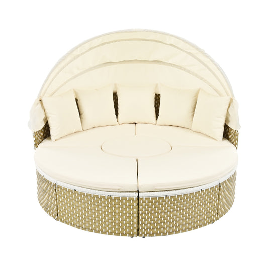 Topmax Patio Outdoor Sectional Sofa Set Rattan Daybed Beige