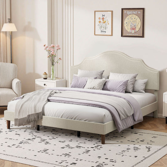 King Size Linen Upholstered Platform Bed Frame With Adjustable Headboard No Box Spring Needed Exclusive