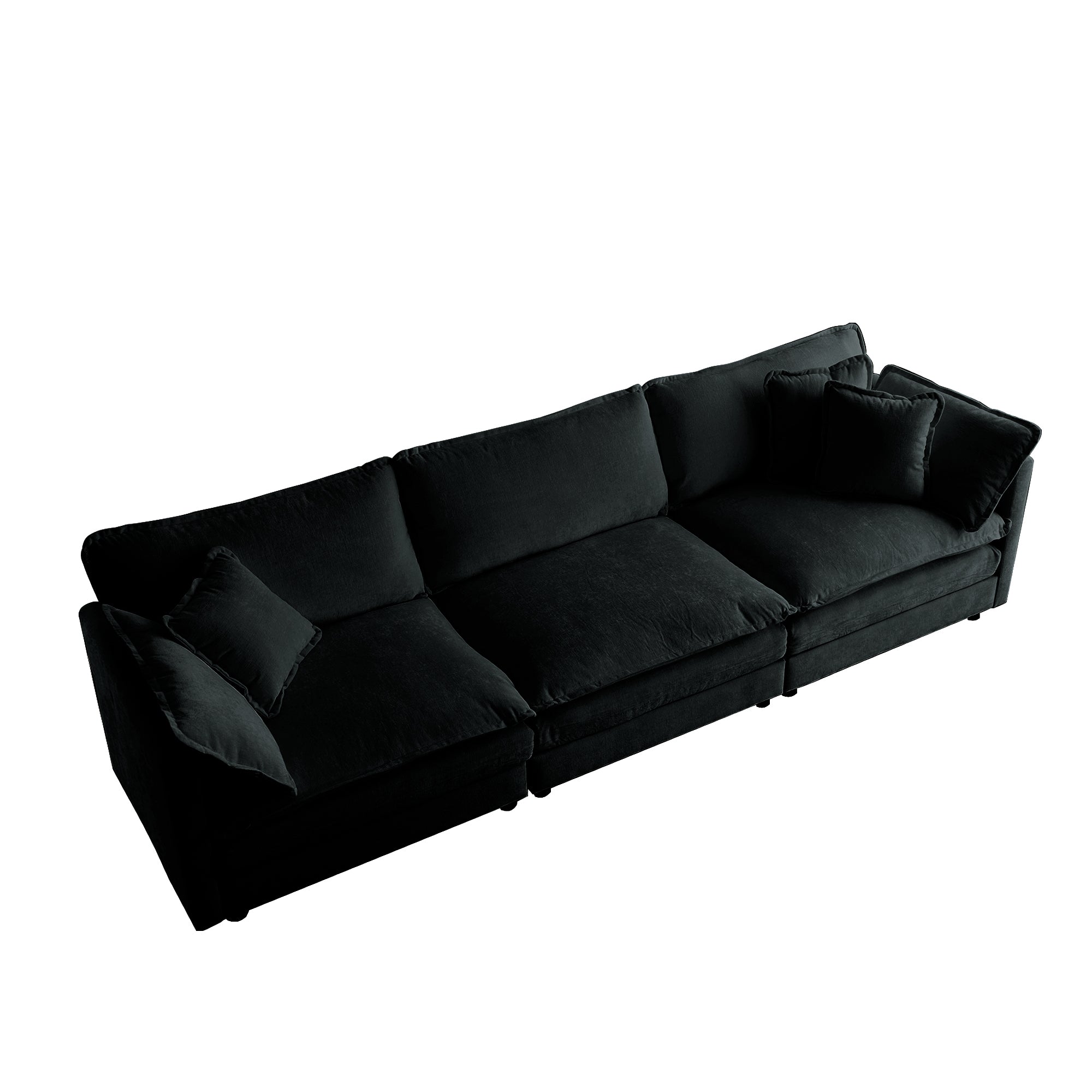 Anthony & Home limited edition black chenille oversized L-shaped sectional with reversible ottoman, showcasing plush, modular sofa design.