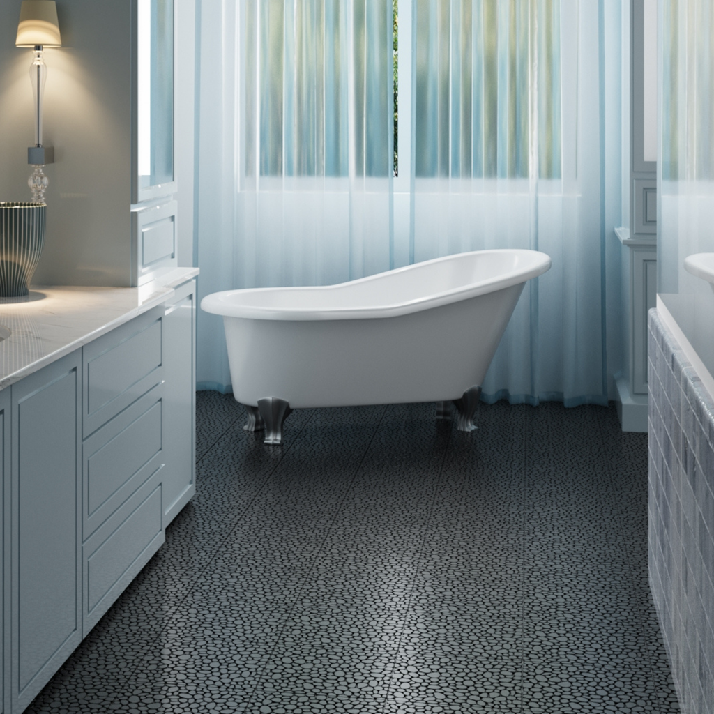 Black interlocking deck tiles from Anthony & Home, all-weather anti-slip polymer, 12x12 inch for indoor and outdoor use