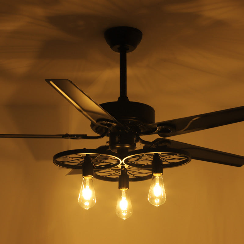 Retro Industrial Ceiling Fan Lamp 5 Blade Remote 70W 100W