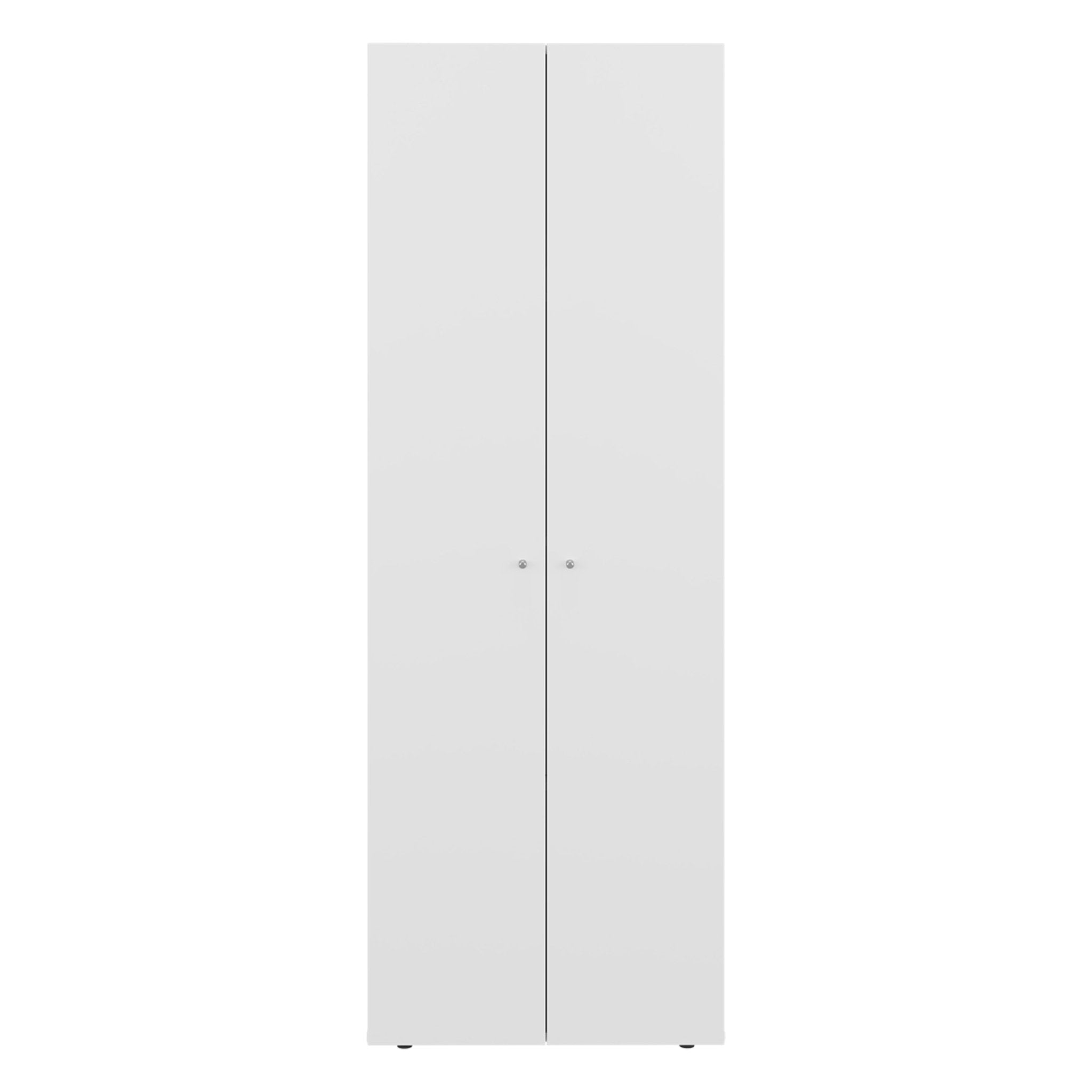 Anthony & Home Studio White engineered wood closet system with four shelves for organized storage.