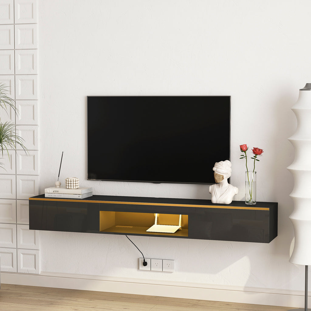 Floating Wall Mounted TV Stand With 16 Color LEDs Black