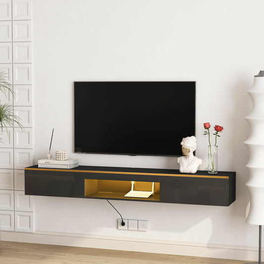 Floating Wall Mounted TV Stand With 16 Color LEDs Black