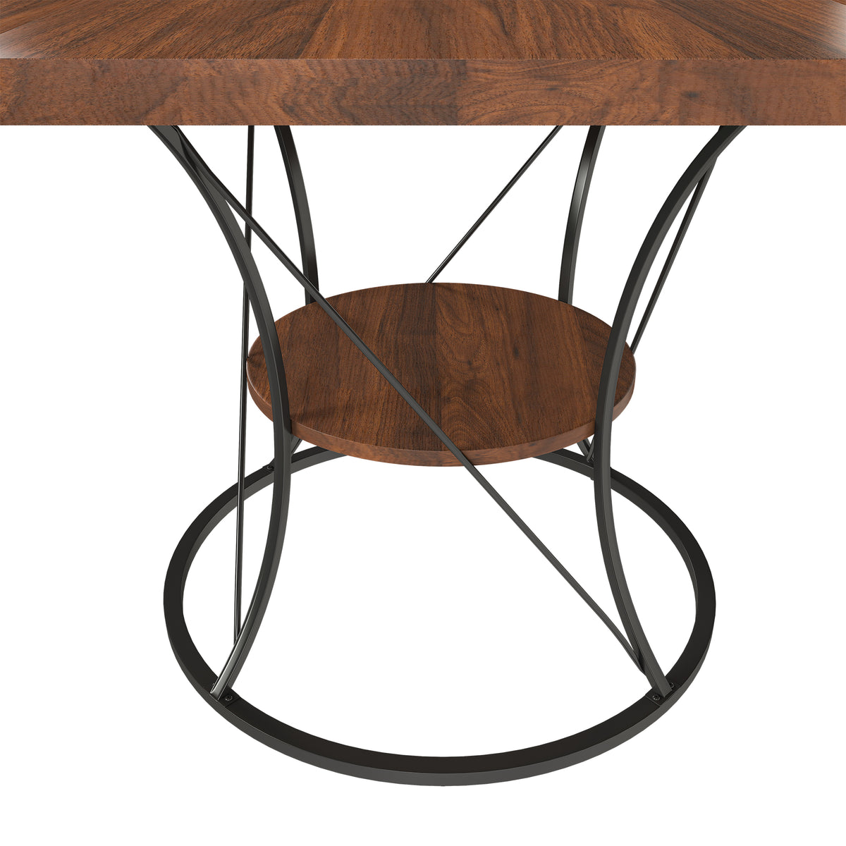 Extendable Anthony & Home studio round dining table made of solid wood, showing the table's polished surface and extendable mechanism.