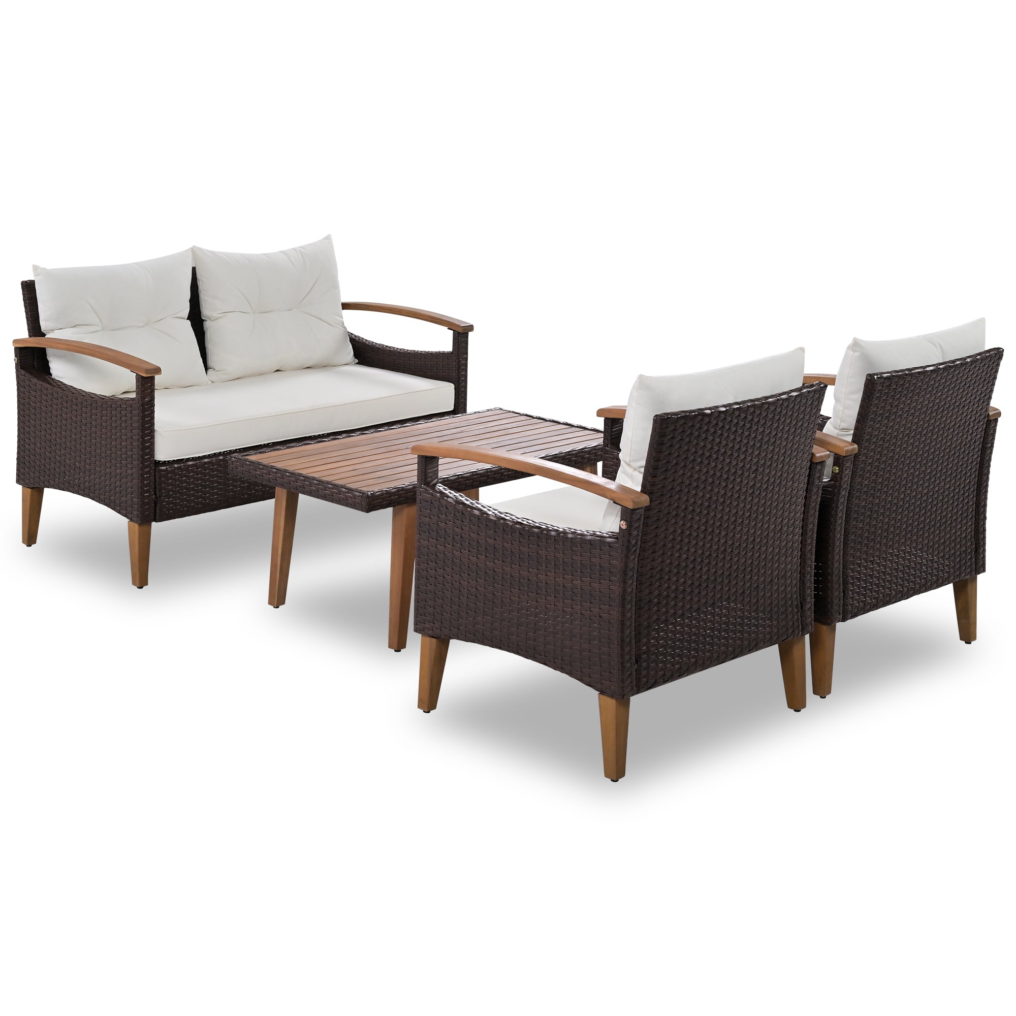 Anthony & Home PE rattan outdoor sofa set from the Exclusive Collection, featuring stylish cushions and modern outdoor furniture design.