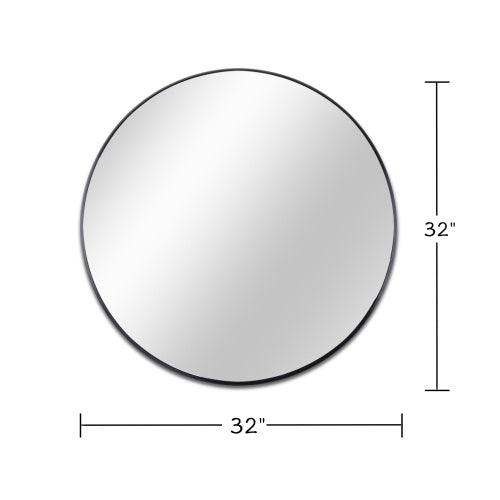 32 Inch Black Metal Framed Round Bathroom Mirror For Wall