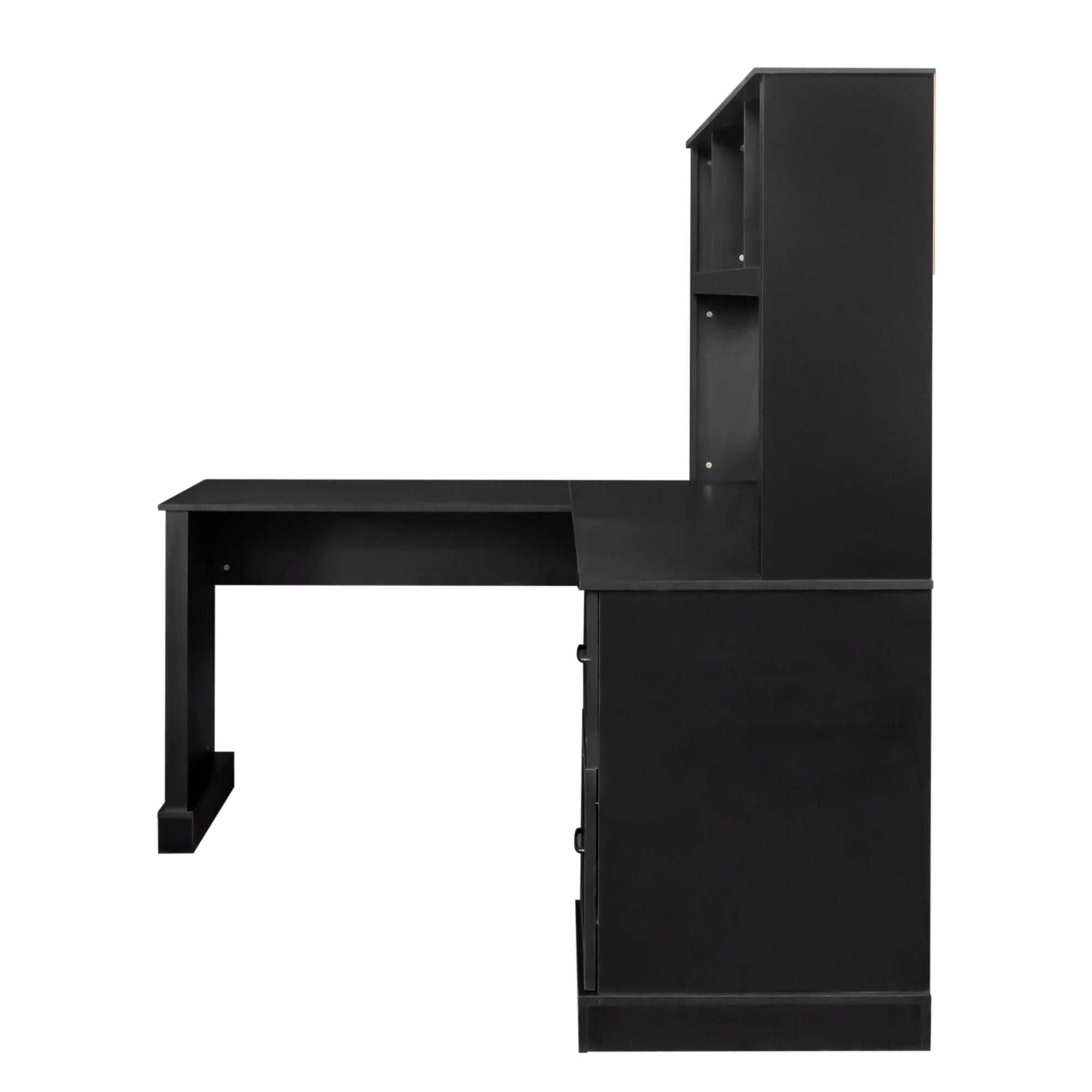 Antiqued black home office computer desk with hutch from Anthony & Home Studio Collection, featuring a spacious workspace and storage.