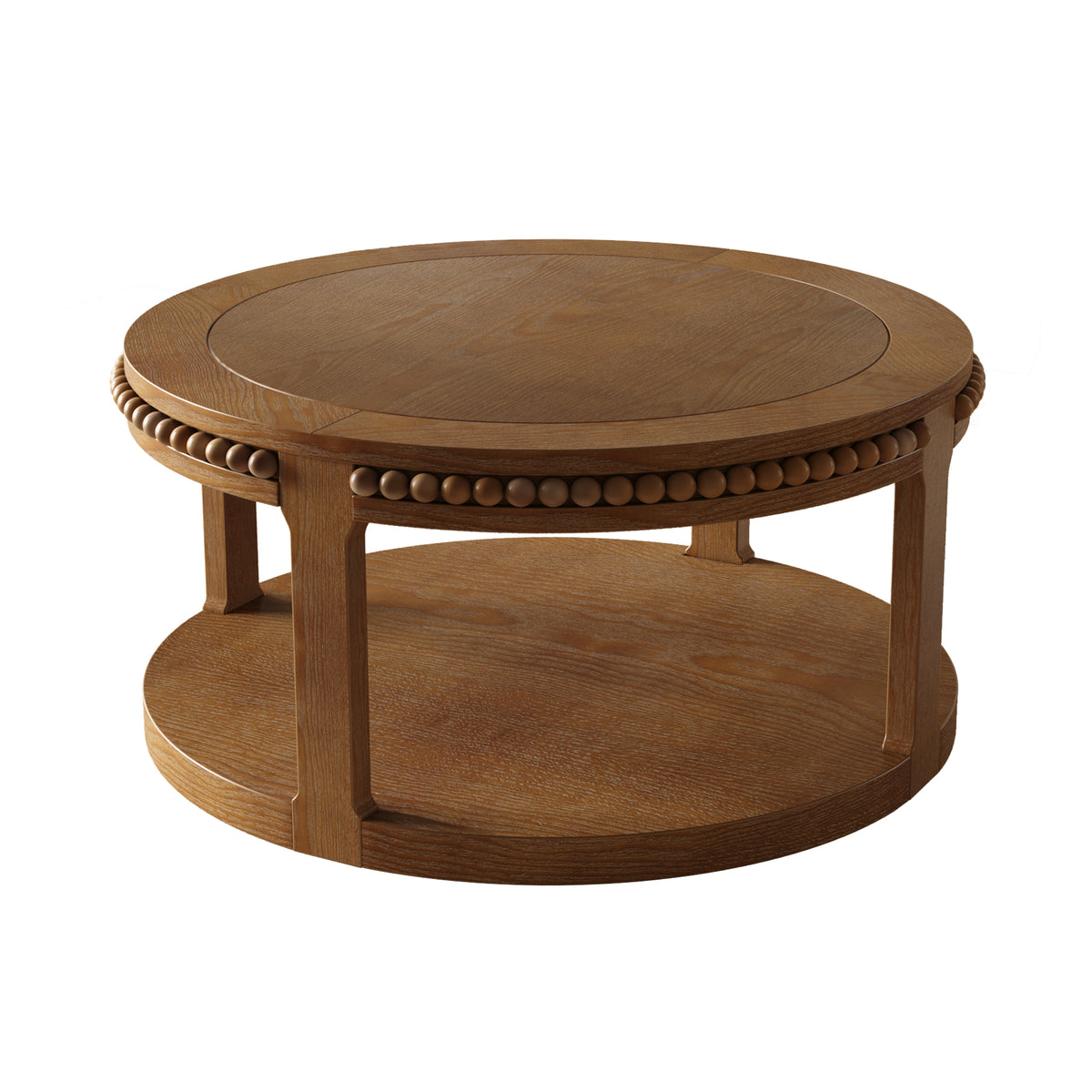 Anthony & Home Studio Walnut round coffee table with two-tier solid wood design, featuring a sleek and modern style.