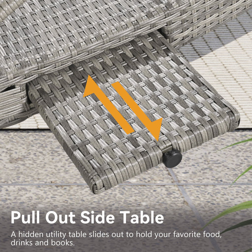 Anthony & Home outdoor wicker chaise lounge set with ergonomic wave design in grey, perfect for relaxing outdoors.