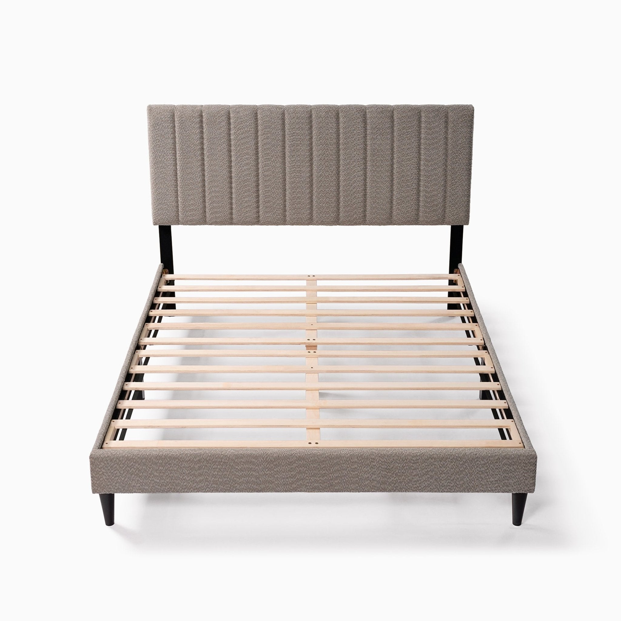 Anthony & Home Boucle Queen Platform Bed Frame in limited edition with plush boucle upholstery and sturdy wooden legs.