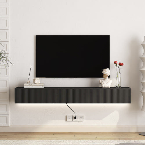 Floating Wall Mounted TV Stand 16 Color LEDs Black