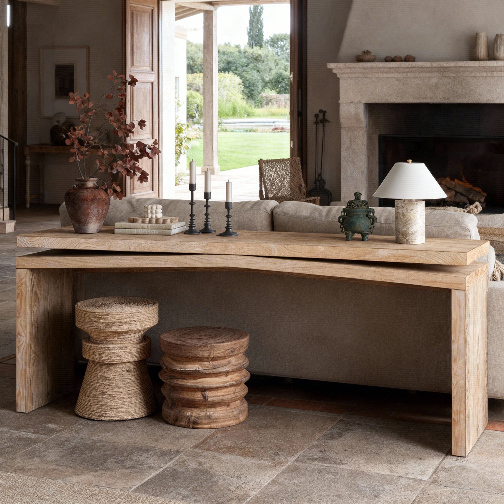 Heritage Rustic Solid Wood Veneer Console Table by Anthony & Home, showcasing a rustic wood finish and sleek design.