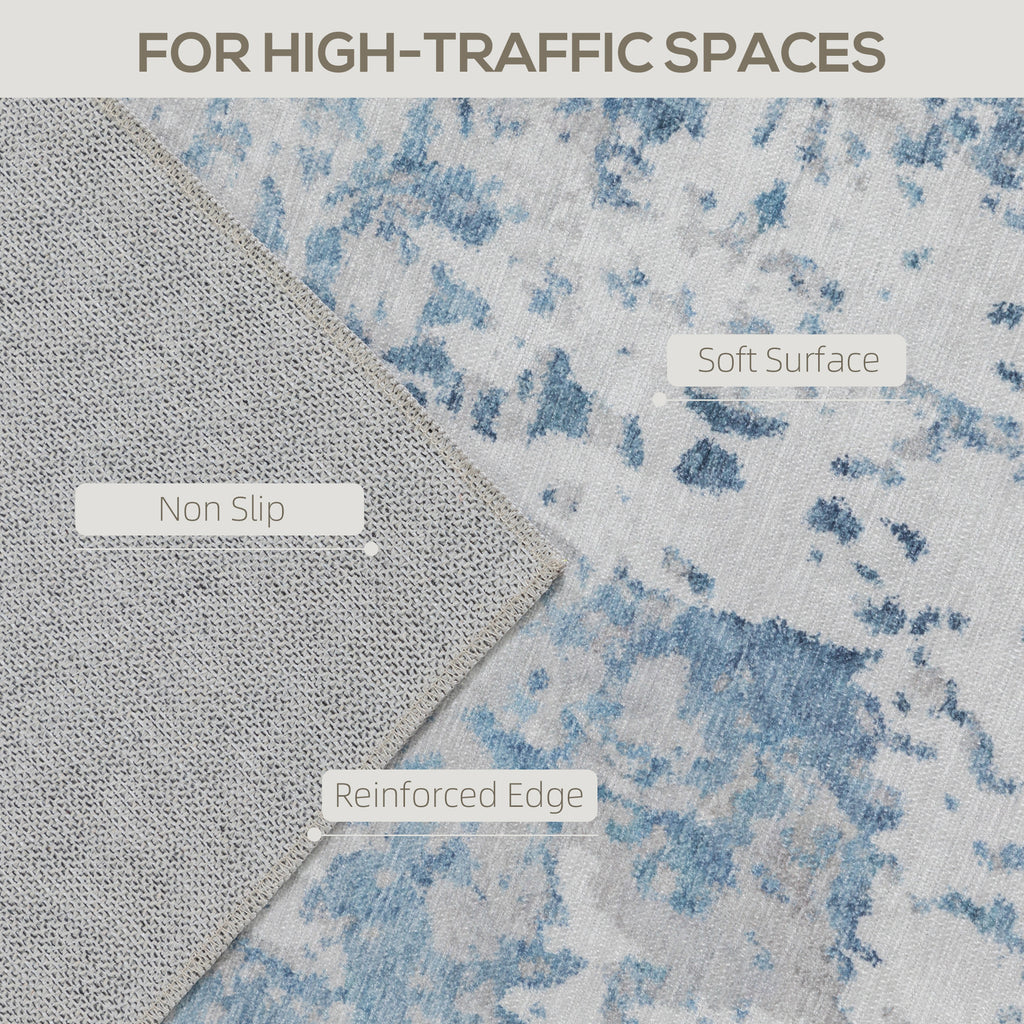 Blue Modern Abstract Area Rug 8x10 Non Slip Machine Washable