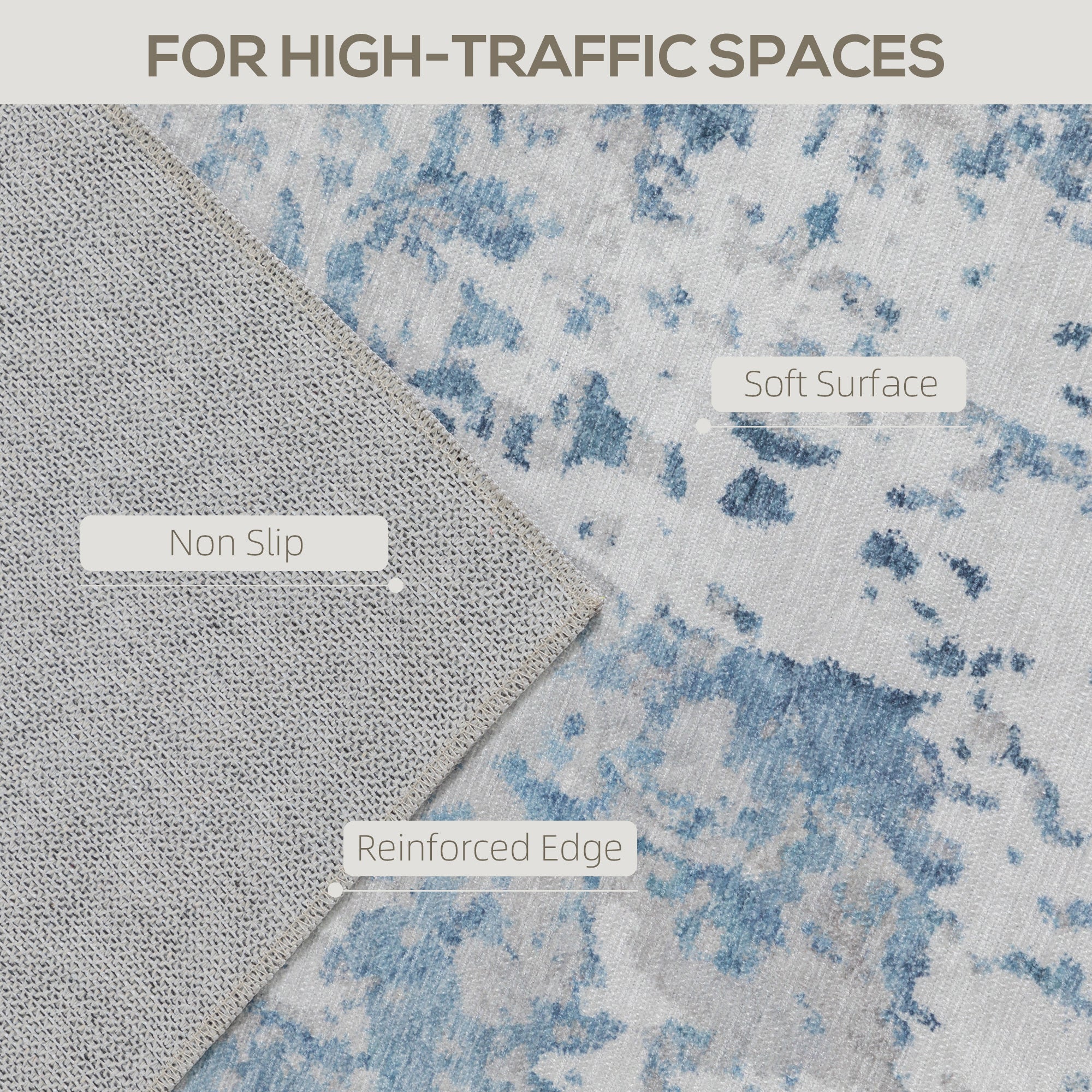 Blue Modern Abstract Area Rug 8x10 Non Slip Machine Washable