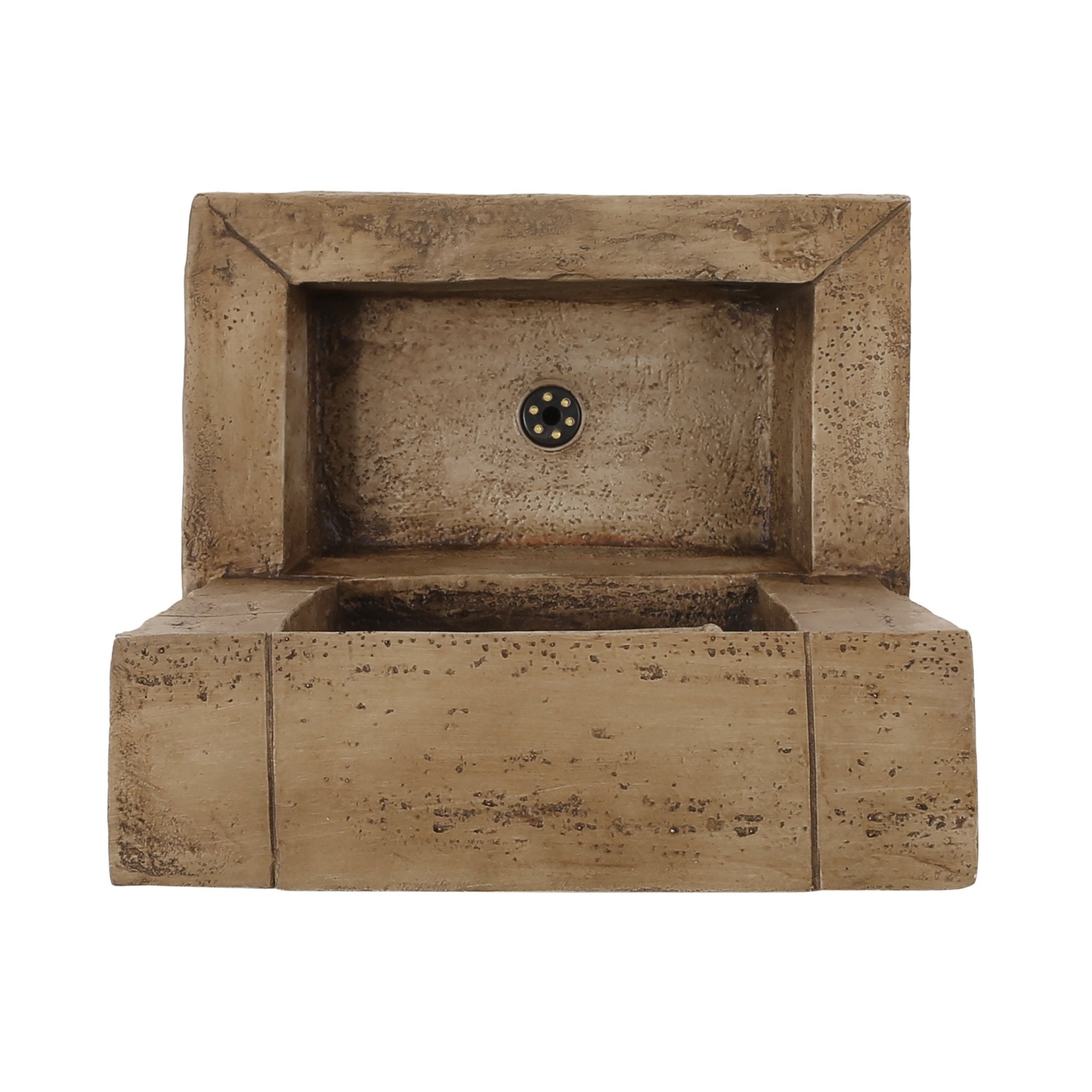 Anthony & Home Signature Polyresin Floor Fountain with integrated lighting, featuring a decorative water feature with intricate detailing.