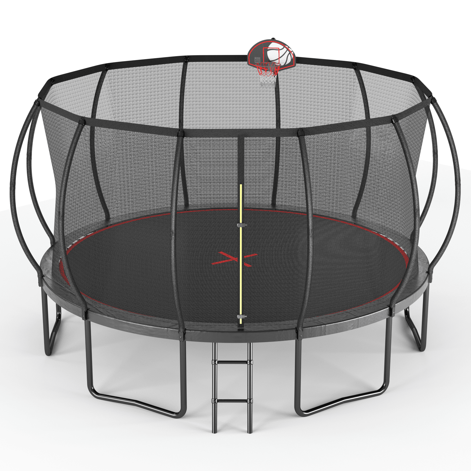 Anthony & Home YC limited edition 14-foot outdoor trampoline with galvanized steel frame for garden fun and exercise.