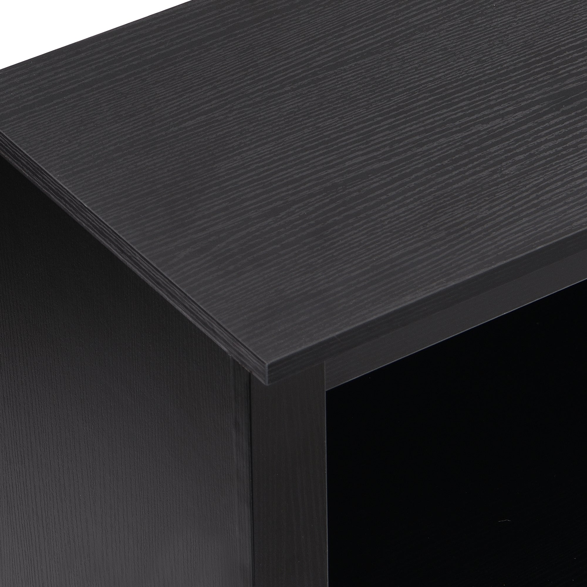 Anthony & Home On Trend Signature Shoe Cubby Console in black veneer with 30 compartments for organized shoe storage.