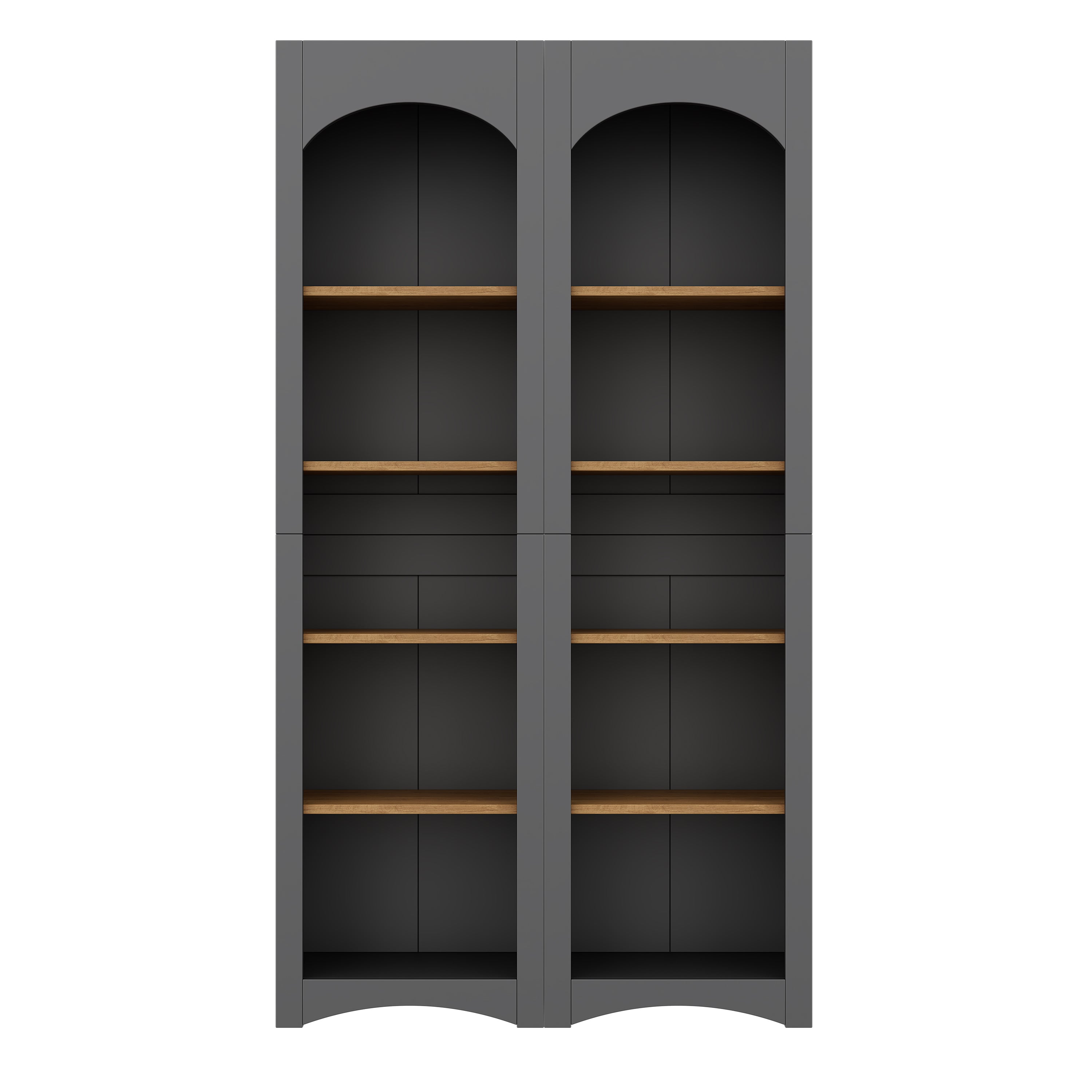 Anthony & Home 5-tier farmhouse bookcases set of 2 with adjustable shelves, grey modern kitchen pantry and storage cabinet.