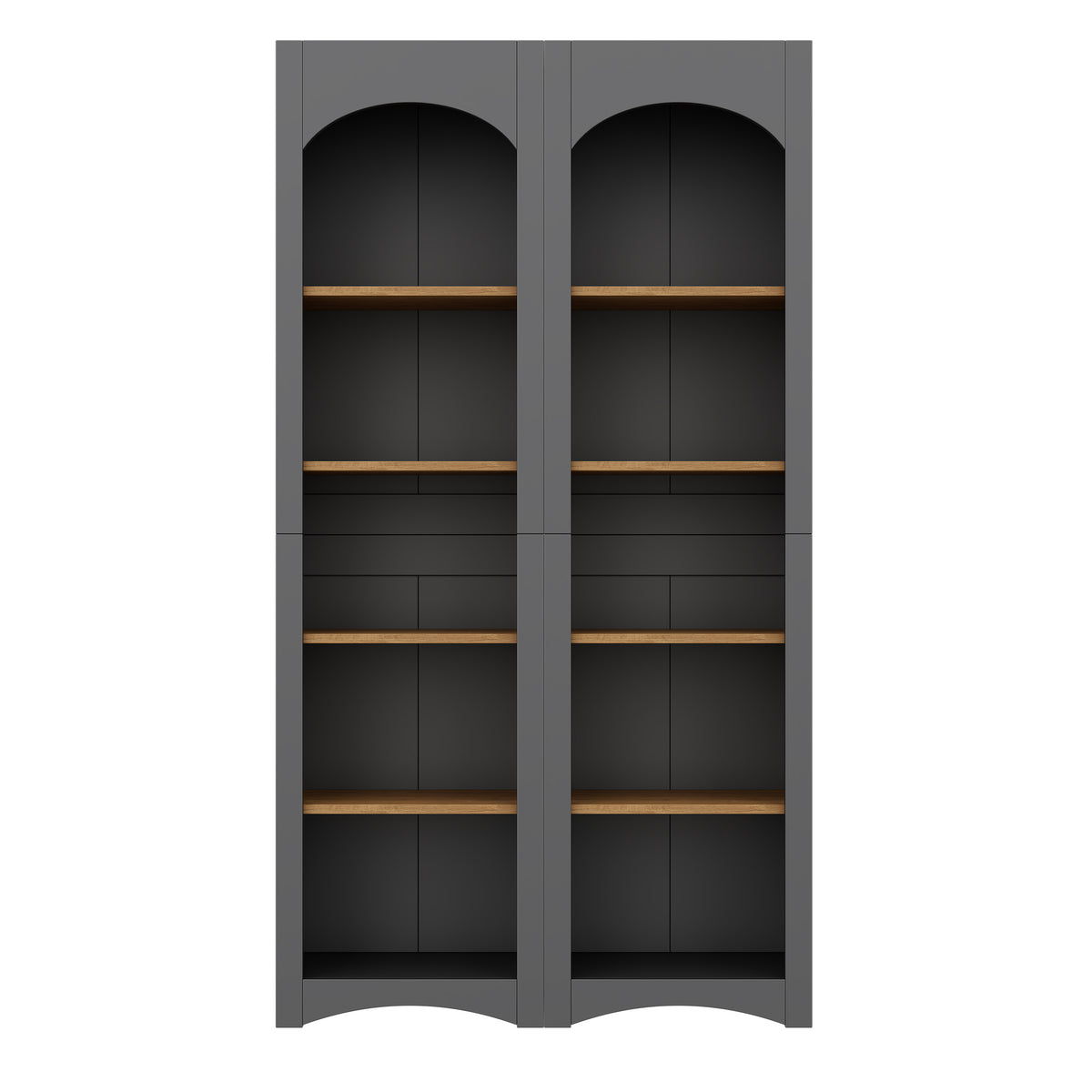 Anthony & Home Atelier Two-Tone Farmhouse 5-Tier Bookcase set with wooden shelves and metal frame in a rustic farmhouse style.