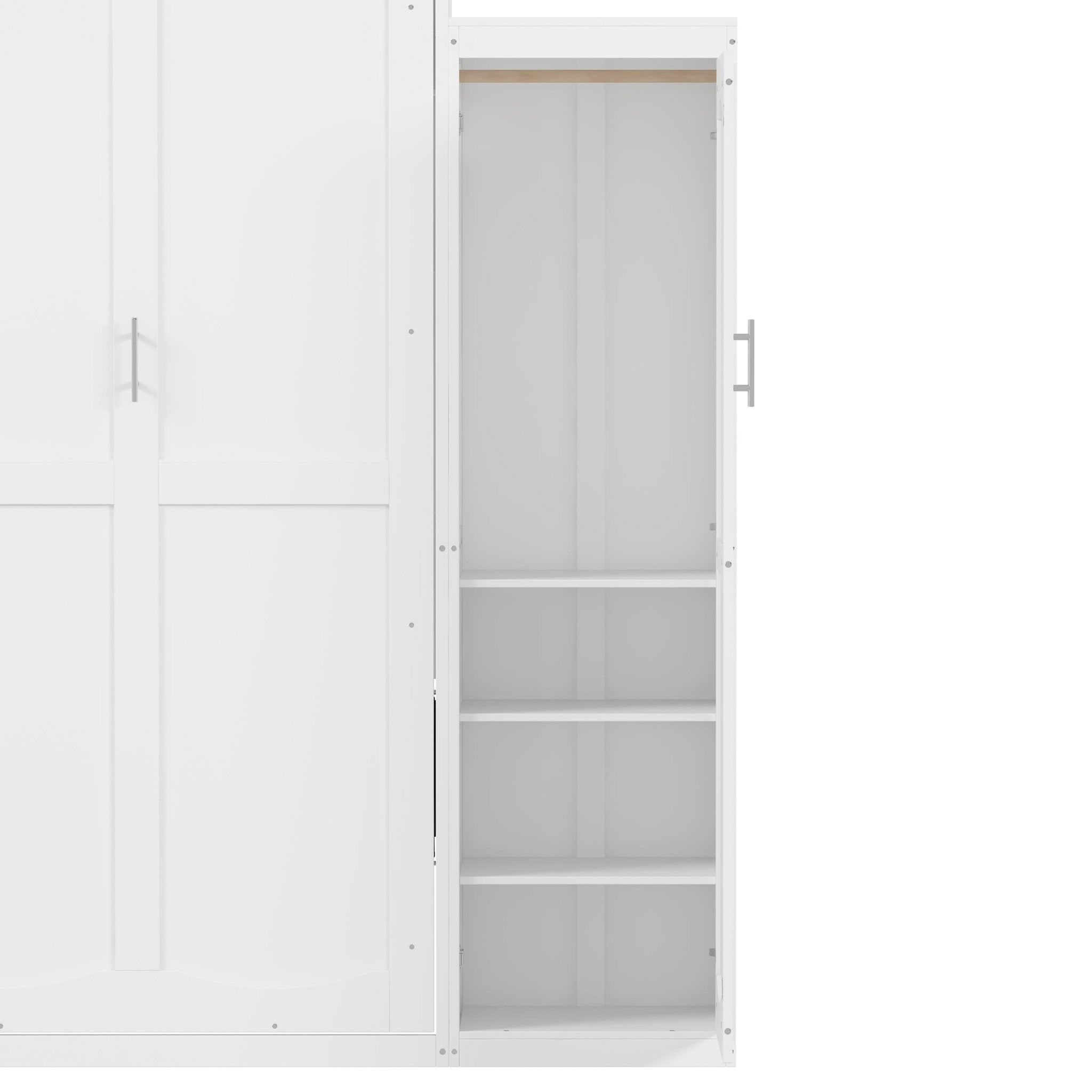White wood Queen Murphy bed with integrated wardrobes by Anthony & Home, featuring a sleek, space-saving design.