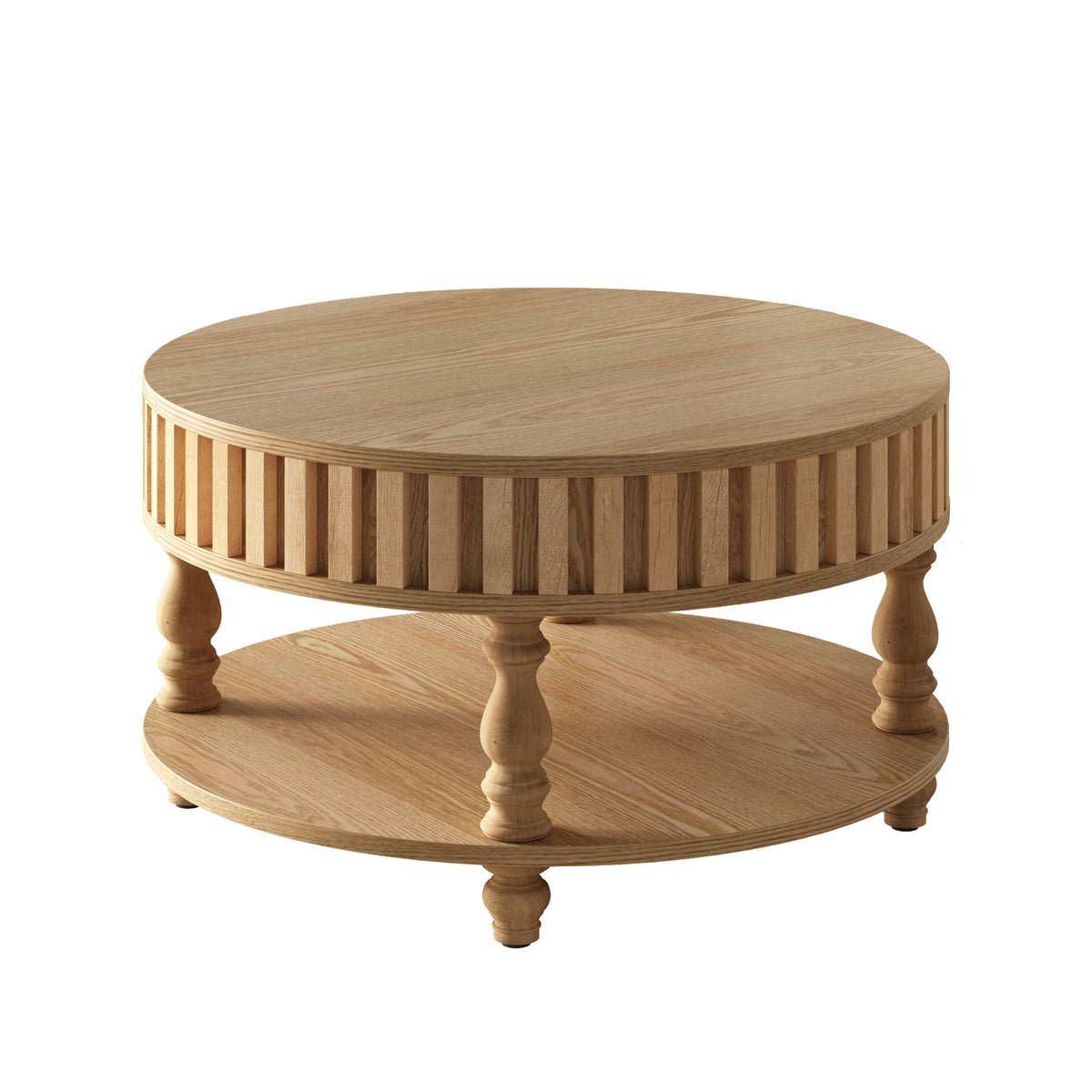 Mid-century fluted coffee table with storage in natural oak finish from the Anthony & Home Atelier Collection.