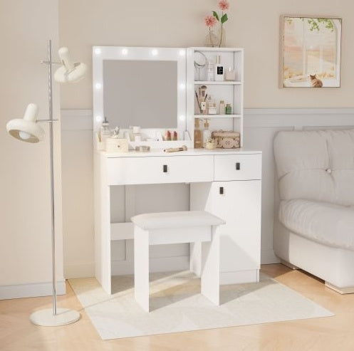 White Makeup Vanity Desk With Lights And Mirror