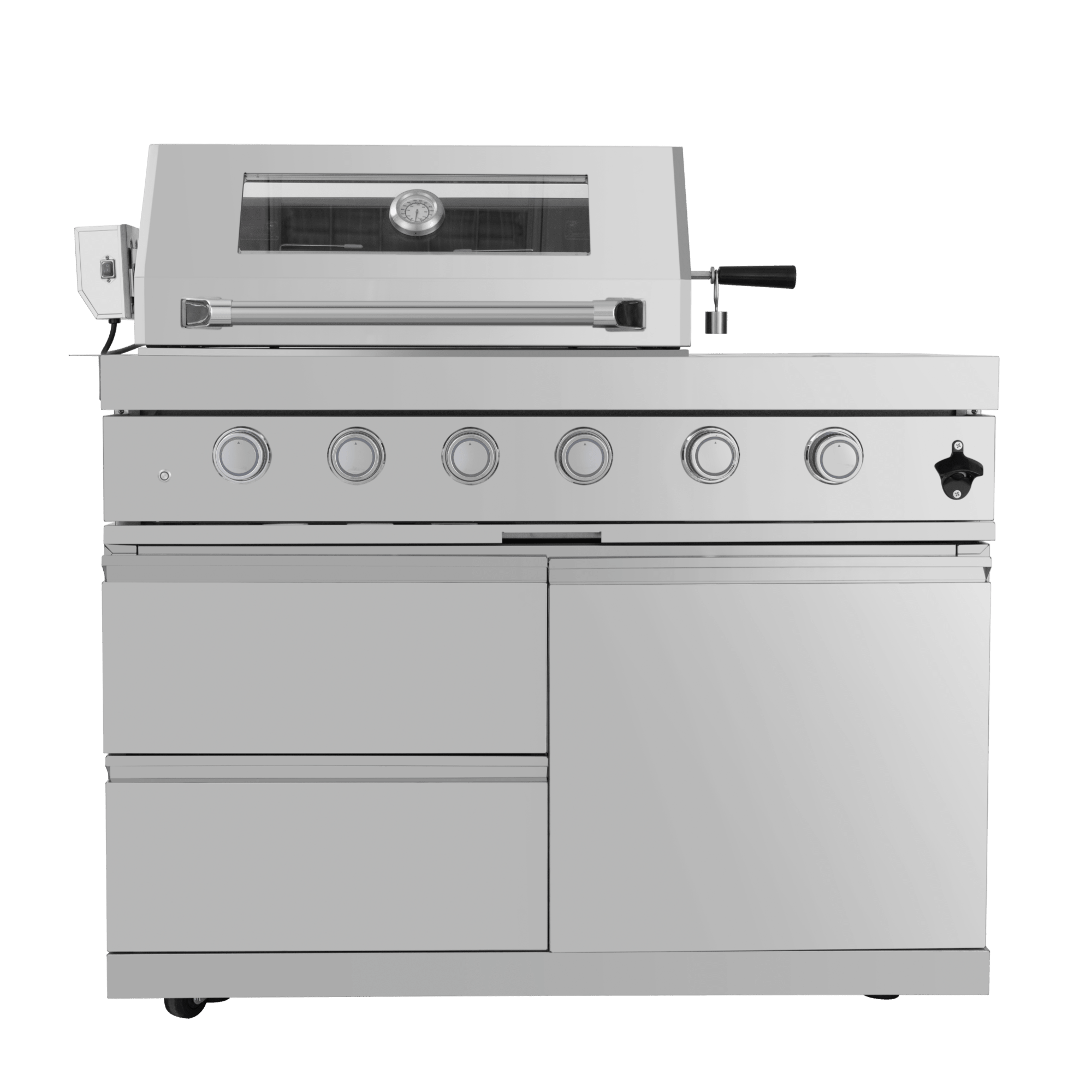 Anthony & Home Signature stainless steel outdoor kitchen island with built-in grill and countertop for outdoor cooking and entertaining.
