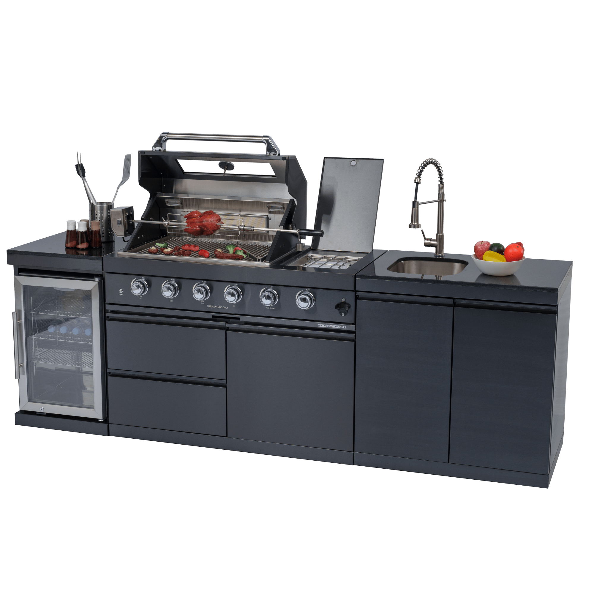 Anthony & Home Signature 46-inch gas outdoor kitchen island with granite countertop and built-in grill for outdoor cooking.