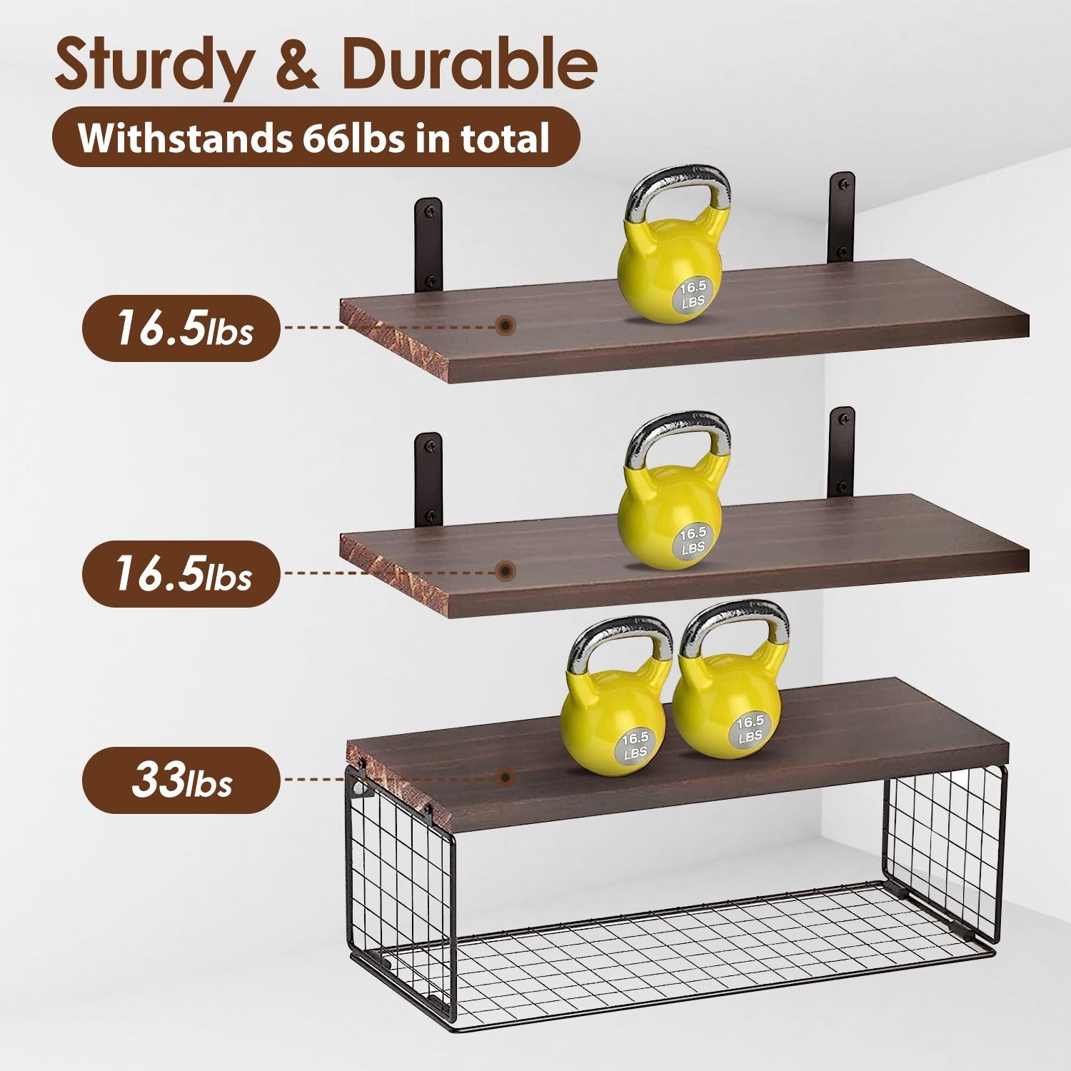 2 In 1 Wall Mounted Floating Shelves With Storage Basket
