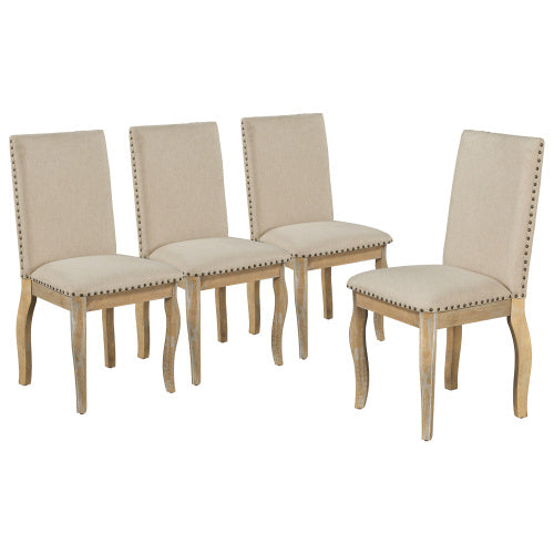 TREXM 4 Wooden Cushioned Fabric Upholstered Dining Chairs